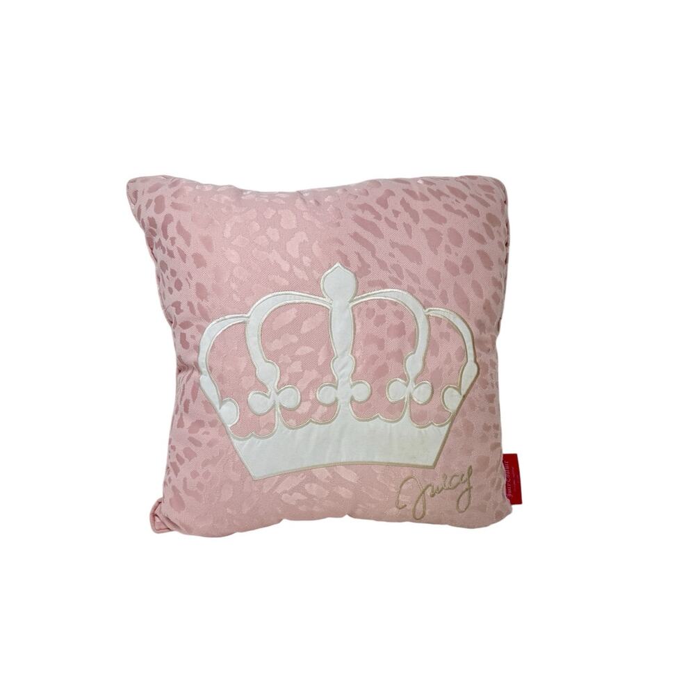 Juicy Couture Pink Cheetah Crown Throw Pillow 15x15 Y2K Home Decor‎ Accent